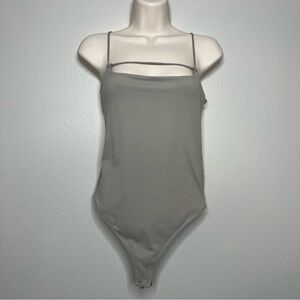 Abercrombie and Fitch Women Bodysuit‎ Small Soft AF Tan Gray Thong Dipped Back